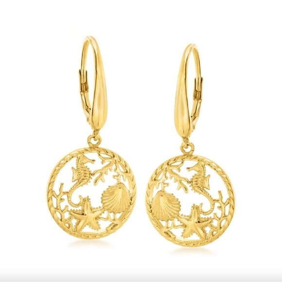 Ross-Simons 18KT .925 Sterling Vermeil Sea Life Drop Pierced Earrings 1.5" NWOT - Picture 1 of 6